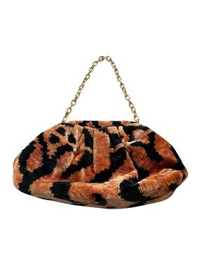 BALDIZ Tiger Ikat Convertible Clutch Shoulder Bag with Gold Chain